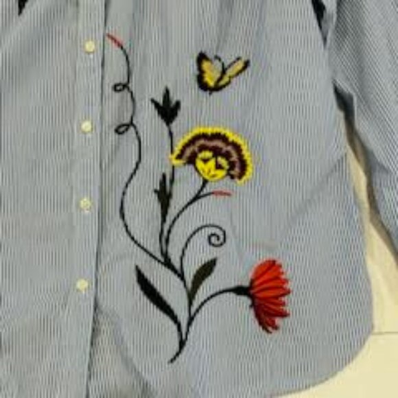 Talbots Striped Embroidered Long Sleeve Button Down Shirt Women's Large Casual - Picture 6 of 9
